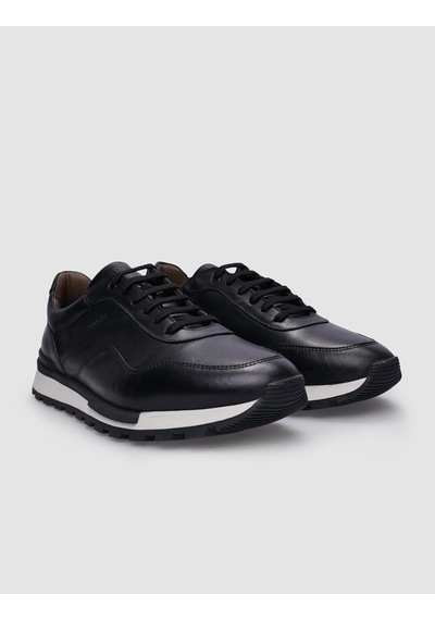 Hakiki Deri Siyah Bağcıklı Erkek Sneaker-siyah Siyah