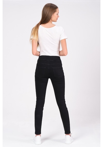 Busa Hamile Esnek Karın Bantlı Skinny Termal Kot Pantolon Siyah-siyah