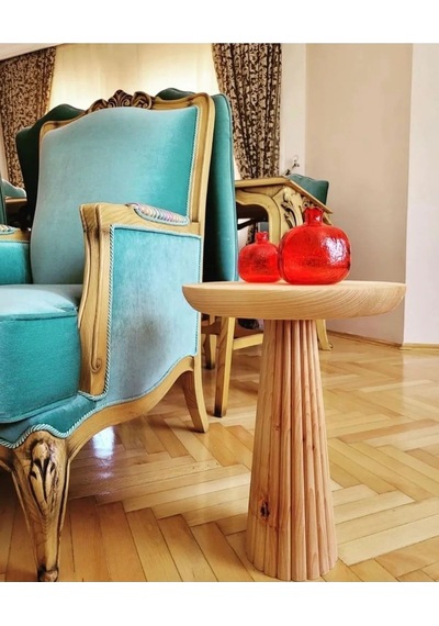 Wood Wooden Tekli Ahşap Fitilli Mantar Yan Sehpa Modern Natural Renk Ahşap