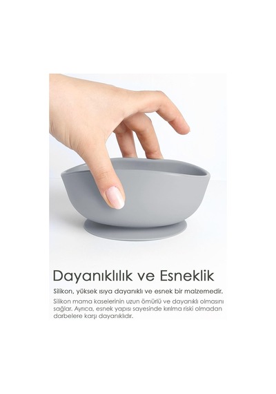 Meleni Baby Vakumlu Silikon Bebek Mama Kasesi - Silikon Vakum Tabanlı Kase - Gri Genel