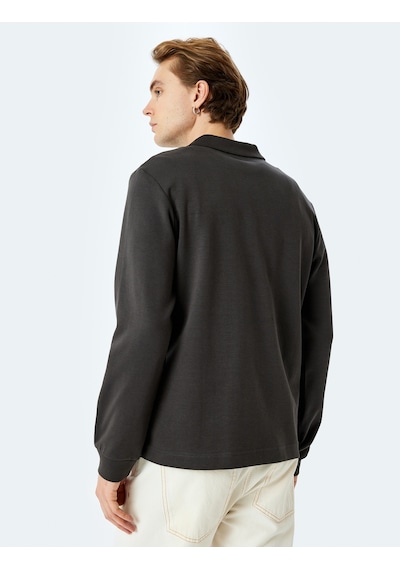 Koton Pamuklu İnterlok Kumaş Polo Yaka Sweatshirt Antrasit 5sam70003mk Antrasit