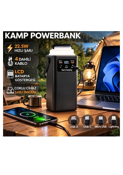 Acl 50.000 Mah Ultra Yüksek Kapasiteli Hızlı Şarj Powerbank - Taşınabilir Güç Ünitesi - Kamp Batarya Siyah