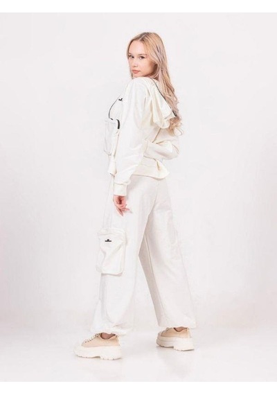 Kız Çocuk Pamuklu Fermuarlı Kapüşonlu Büyük Cepli Sweatshirt-13790 Ekru