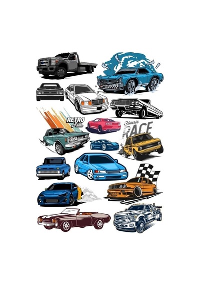 Retro Arabalar Sticker Set 3 14 Parça Telefon, Tablet, Defter, Laptop Sticker