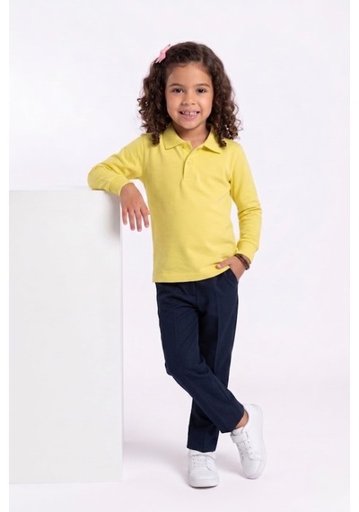 Nacar Store Unisex Çocuk Uzun Kollu Polo Yaka Lakost Okul Tişörtü Açık Sarı