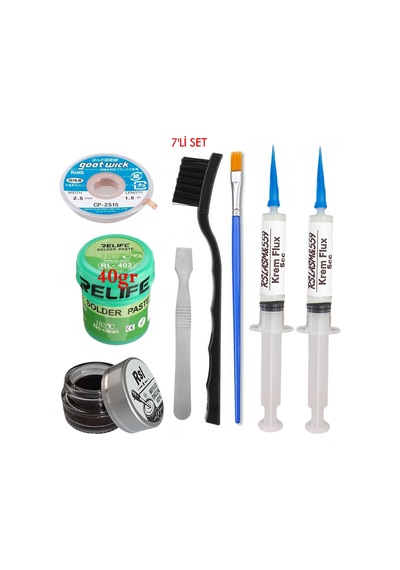 Relıfe Rl-402 Krem Lehim 183 C 40gr Havya Uç Temizleyici Flux Lehim Toplama Cp-2515 Emme Teli Fırça Yedili Set05