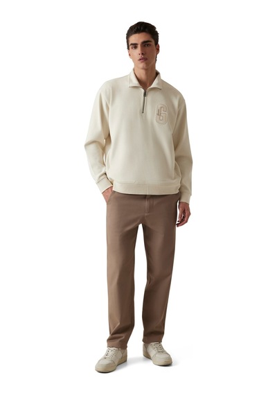 Guess Erkek Dik Yakalı Fermuarlı Aplikeli Sweatshirt - Krem Krem