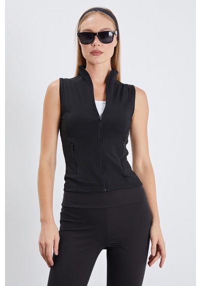 Fullamoda Dik Yaka Dalgıç Kumaş Slim Fit Yelek Siyah