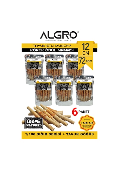 Algro Tavuklu Munchy Sticks Tavuk Göğüs Sarmalı Köpek Ödülü 12 CM 6 x 12'li