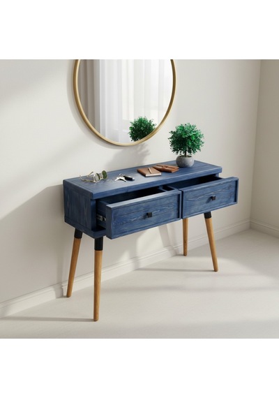 Mobenta Stria Entry: Modern Masif Dresuar 2 Çekmeceli Antre Konsolu - 120x31.5 Ig Mavi