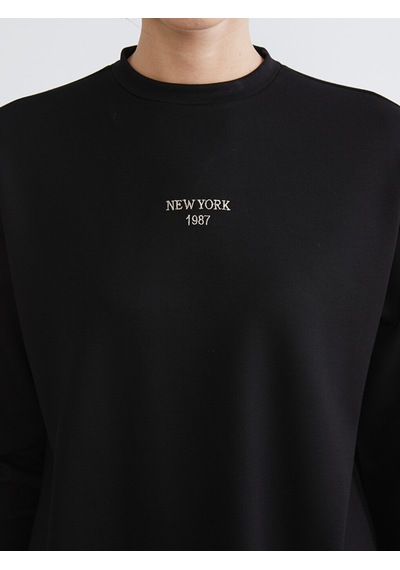 Lcw Comfort Siyah New York Nakışlı Kadın Sweatshirt
