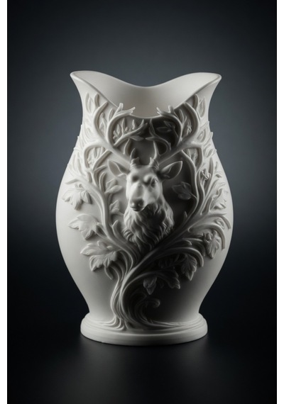 3d Baskılı Geyik Desenli Dekoratif Vazo 15 Cm Beyaz