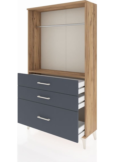 Arges Dolap Tek Raflı 3 Çekmeceli Tek Askılı 88x30x163 Çam-an... Çam