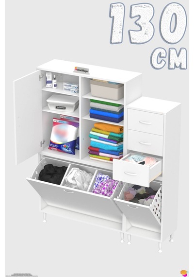 Ohbe 90 + 40cm Genişlik 160cm Boy 32,5cm Derinlik Kirli Sepetli 1 Kapak 3 Çekmeceli Çok Amaçlı Banyo Dolabı 90 + 40 Cm Ohbe 90 + 40cm Genişlik 160cm Boy 32,5cm Derinlik Kirli Sepetli 1 Kapak 3 Çekmeceli Çok Amaçlı Banyo Dolabı 90 + 40 Cm