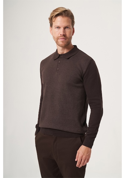İmza Kahverengi Polo Yaka Uzun Kol Örme Comfort Fit Pamuklu Kazak 1012265153 K.kahve-s.kahve