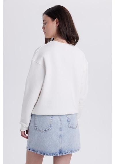 Tudors Kadın Oversize Geniş Kesim Pamuklu Bisiklet Yaka Ekru Sweatshirt-39929 Ekru