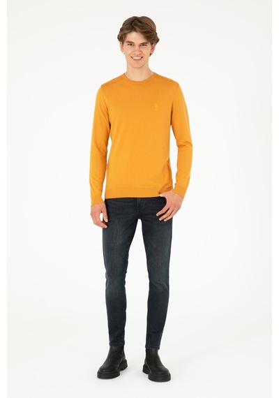 U.S. Polo Assn. Erkek Slim Fit Bisiklet Yaka Hardal Basic Kazak 50288888-VR072