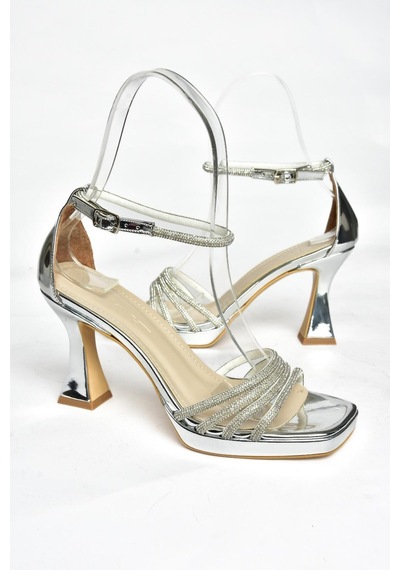 Fox Shoes S569314634 Gümüş Ayna Kalın Topuklu Kadın Ayakkabı Gümüş