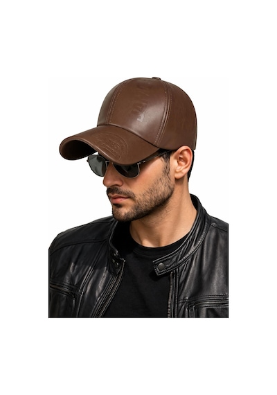 Valkyrie Erkek Açık Kahverengi Deri Şapka Kavisli Siperlikli Ayarlanabilir Spor Günlük Baseball Cap Kahve