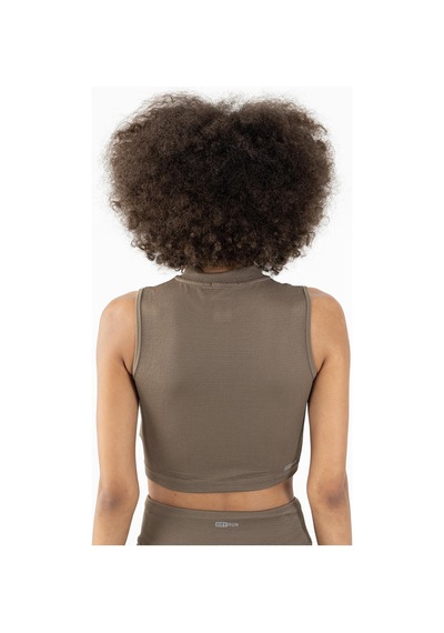 Maraton Active Slimfit Kadın Balıkçı Yaka Kolsuz Koşu Kakao Crop Top 22257 Kahverengi