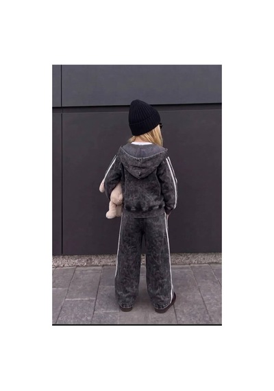 Toikids Kız Çocuk Kapüşonlu Yıkamalı Eşofman 3lü Takım Siyah