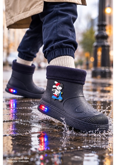 Muggo Muppy Işıklı Kürk Detaylı Unisex Çocuk Günlük Yağmur Ve Kar Botu Lacivert