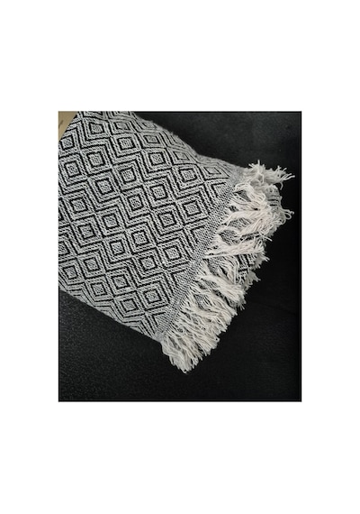 %100 Pamuk Geometrik Desenli Koltuk Ve Yatak Örtüsü 170x210 Cm Siyah