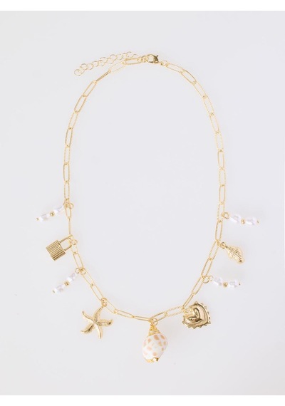Jimmy Key Jimmy Key Altın Rengi İnci Detaylı Deniz Kabuğu Figürlü Charm Kolye 6sw427035150
