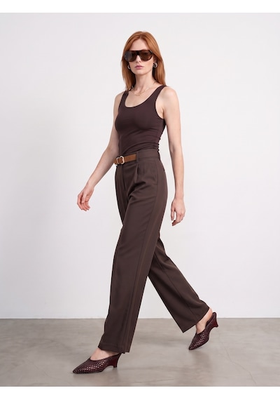 DİLVİN 72715 Kemerli Pileli Pantolon-kahve
