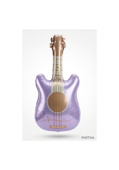 Retro Mat Lila Gitar Folyo Balon 46x89 Cm Müzik Temalı Doğum Günü Parti Süsü Çok Renkli