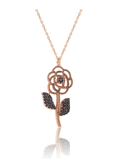 Zanaatsilver 925 Ayar Gümüş Rose Kaplama Gül Modeli Kolye-kalem Rodajli