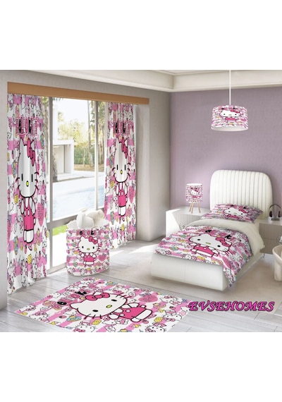 Hello Kitty Nevresim-2 Kanat Fon-120 160 Halı- Avize- Sepet