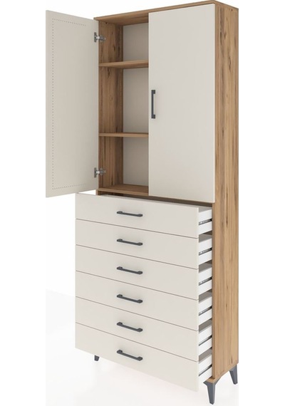 Arges Dolap 3 Raflı 6 Çekmeceli 2 Kapaklı 88x30x221 Çam-aytaşı Çam