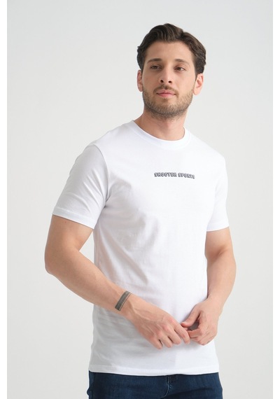 Shooter Sportwear Shooter Erkek Bisiklet Yaka Tişört Premium Pamuklu Yüksek Kalite Regular Fit Beyaz
