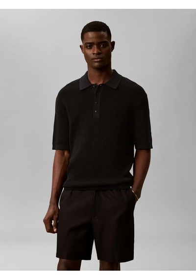 Calvin Klein Ss Cotton Waffle Pol, Ub1 Siyah Erkek Polo