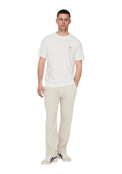 Only Erkek T-shirt 22029483 Onsmanuel Lıfe Reg Ss Desert Tee Beyaz