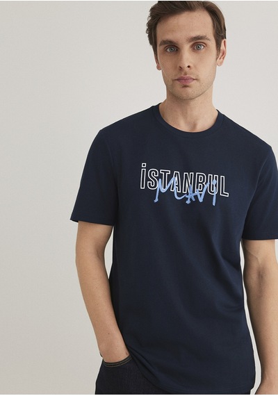 Mavi İstanbul Baskılı Lacivert Erkek T-shirt M067114-34319 Lacivert