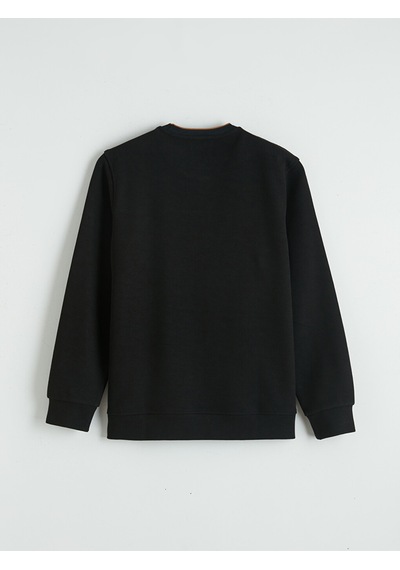 Lcwaıkıkı Classic Siyah Bisiklet Yaka Şerit Detaylı Erkek Sweatshirt