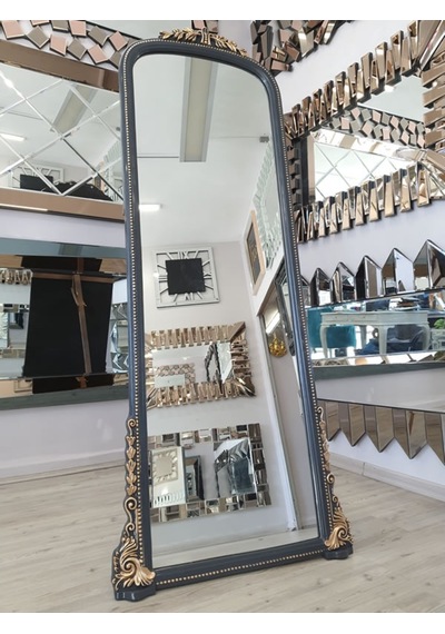 Matmazel Model Antrasit Altın Renk Varaklı Ayaklı Boy Aynası