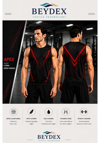 Beydex Erkek Nem Emici Hızlı Kuruma Ss-26 Collection Sporcu Sıfır Kol T-shirt Gym Kırmızı