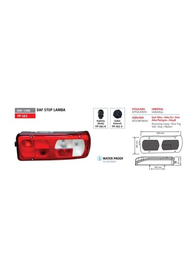 Yuce Plastık Stop Lambası Daf Kablolu Sol AOD-YUCEPLAST YP-161 K L