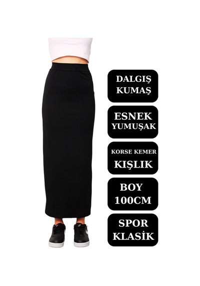 Mrm Pro Uzun Spor Kalem Etek Dalgıç Kumaş Esnek Etek Maxi Boy 100cm K.siyah K.siyah