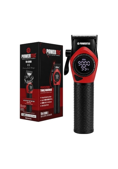 Powertec Tr-5100 Göstergeli Ayarlanabilir 9000 Rpm Hız Kaydırmaz Gövdeli Tıraş Makinesi Kırmızı