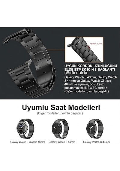 Samsung Galaxy Watch 9 / Watch 8 40mm/44mm Ve Watch 8 Classic 46mm Uyumlu Üç Bakla Paslanmaz Çelik Kordon Boşluksuz No Gap Tasarım, Dolu Metal, Baklası Çıkarılabilir Kayış Diğer Samsung Galaxy Watch 9 / Watch 8 40mm/44mm Ve Watch 8 Classic 46mm Uyumlu Üç Bakla Paslanmaz Çelik Kordon Boşluksuz No Gap Tasarım, Dolu Metal, Baklası Çıkarılabilir Kayış Diğer