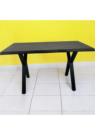 Cafe Masa Siyah Köknar Kütük Masa X Ayak Siyah 120x70 Ceviz
