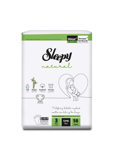 Sleepy Natural Bebek Bezi 3 Numara Midi 2'li Jumbo 224 Adet 4'lü