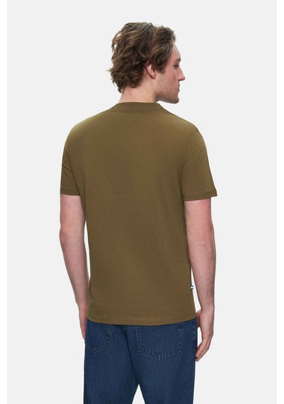 Ucla Harper Koyu Haki Bisiklet Yaka Nakışlı Standard Fit Erkek Tshirt Koyu Haki