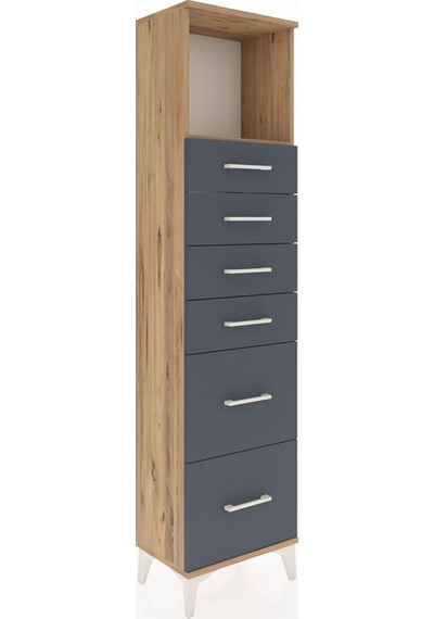 Arges Dolap Tek Raflı 6 Çekmeceli 44x30x182 Çam-antrasit Çam