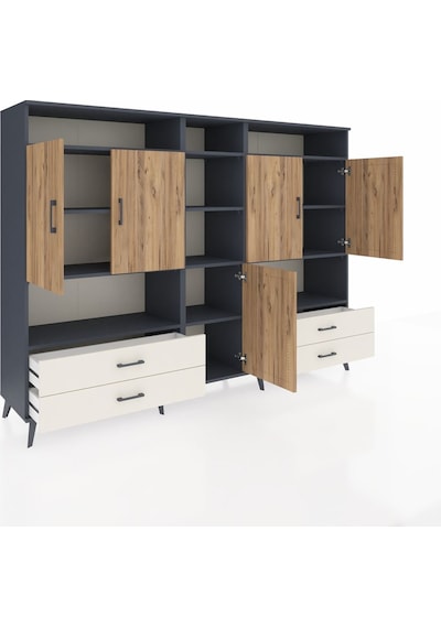 Hyperion Dolap 12 Raflı 4 Çekmeceli 5 Kapaklı 220x44x163 Antrasit Antrasit-çam/aytaşı Hyperion Dolap 12 Raflı 4 Çekmeceli 5 Kapaklı 220x44x163 Antrasit Antrasit-çam/aytaşı