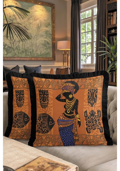 Afrika Etkili Etnik Saçaklı Yastık Kılıfı - Tribal Bohem Turuncu Siyah Püsküllü Kırlent Kılıfı Koyu Okyanus Bronz Afrika Etkili Etnik Saçaklı Yastık Kılıfı - Tribal Bohem Turuncu Siyah Püsküllü Kırlent Kılıfı Koyu Okyanus Bronz
